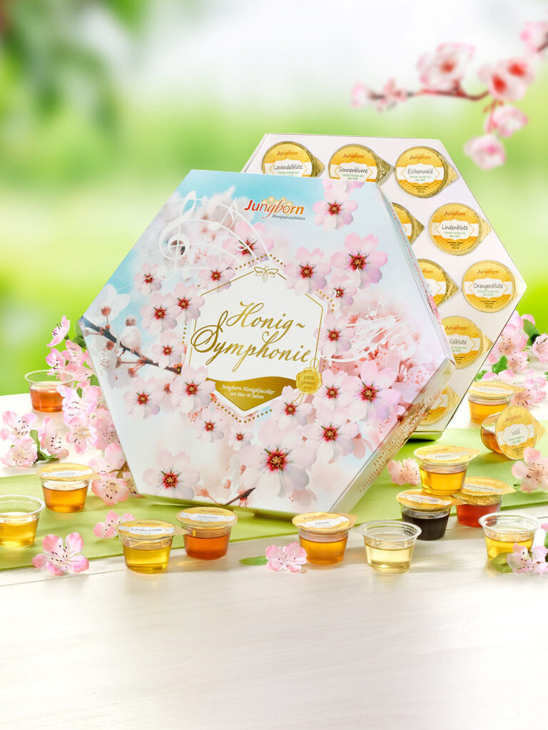 Geschenkverpackung, darum verteilt 18 verschiedene Honige
