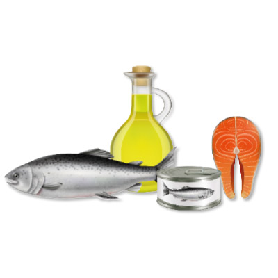 Mehrere Fischprodukte und Öl