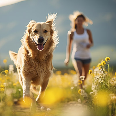 Frau joggt mit ihrem Hund