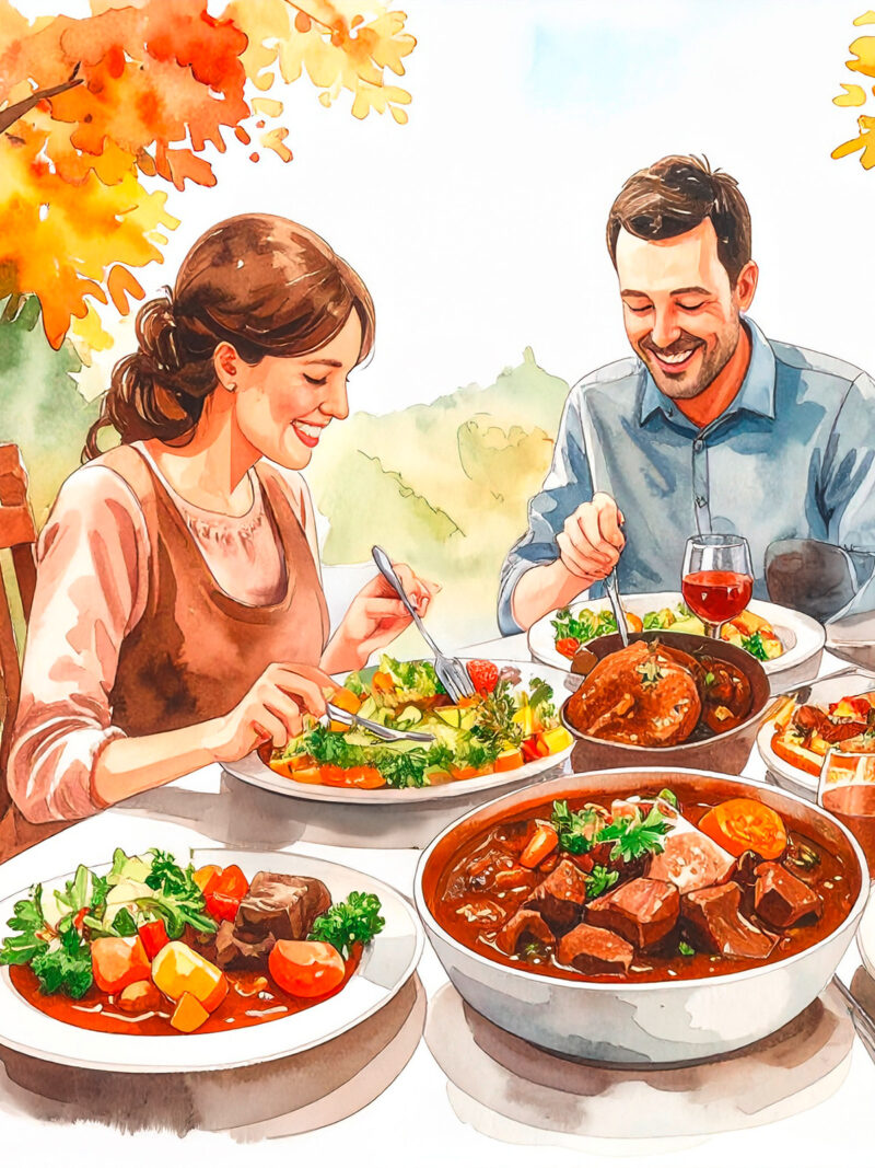 Illustration Familie isst Wildgulasch