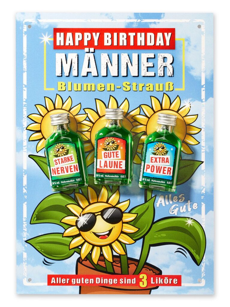Große Karte mit 3 aufgeklebten Likörfläschchen