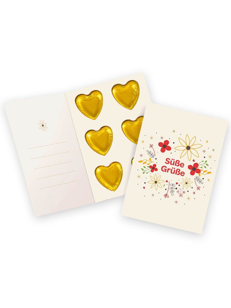 Postkarte mit Schokoherzen