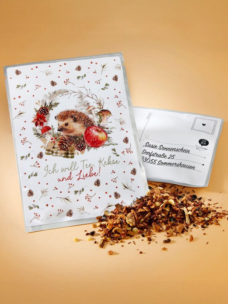 Teepostkarte mit Igel-Motiv