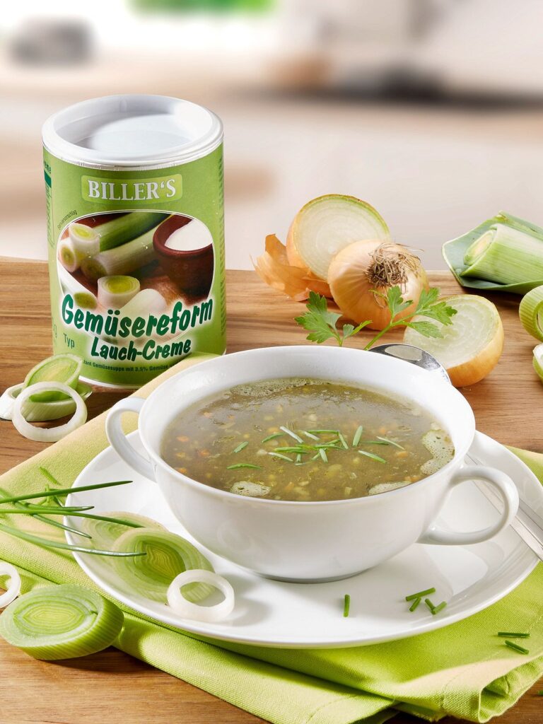 Gemüsesuppe Lauchcreme von Billers Gemüsereform angerichtet