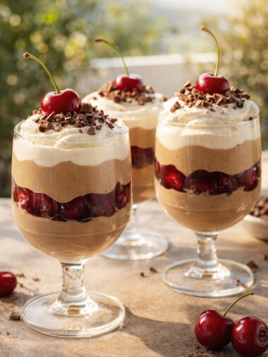 3 Dessert-Gläser mit Kirsch-Kaffeee-Creme