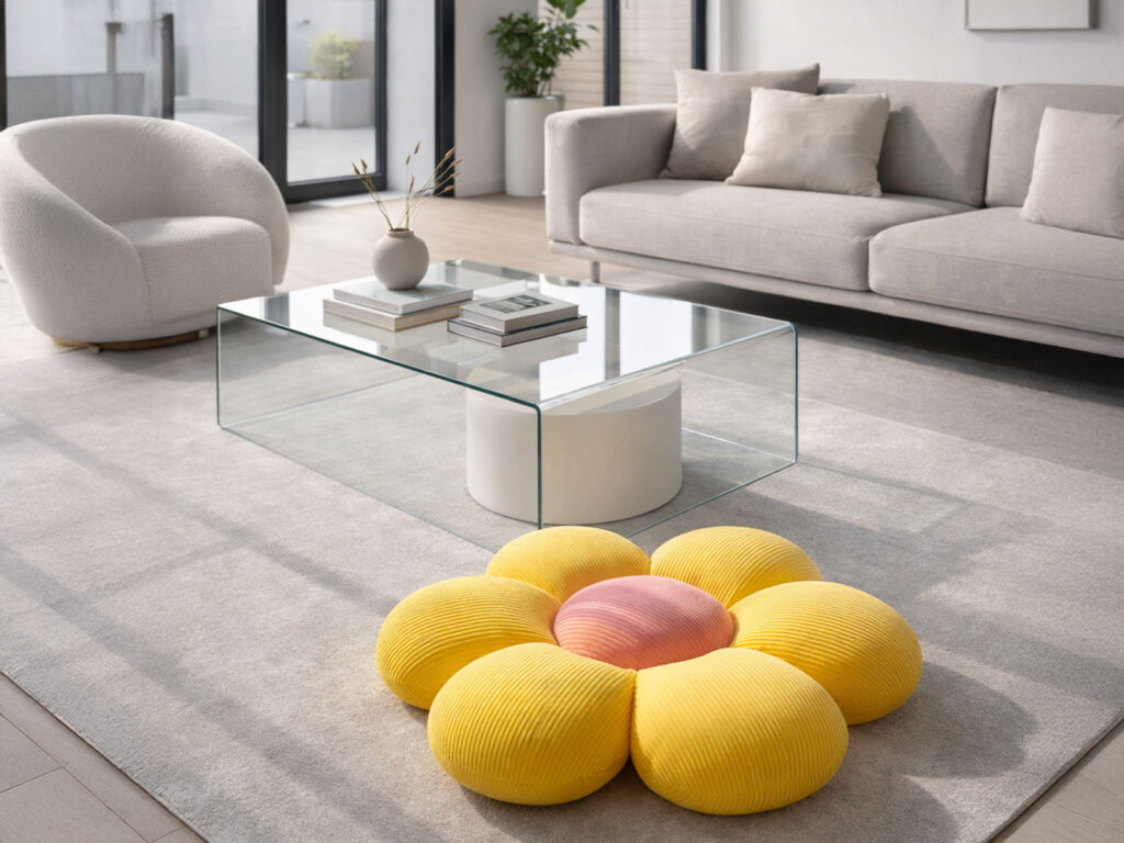 Gelbes Blütenkissen als Sitzpuff