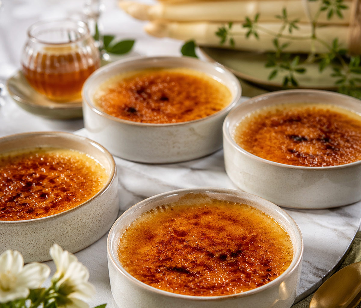 4 Förmchen mit Spargel Creme brulee