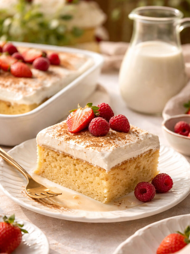 Tres-leches-Kuchen auf einem Teller