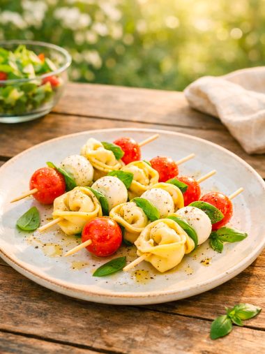 Tortellini-Spieße mit Tomate und Mozzarella