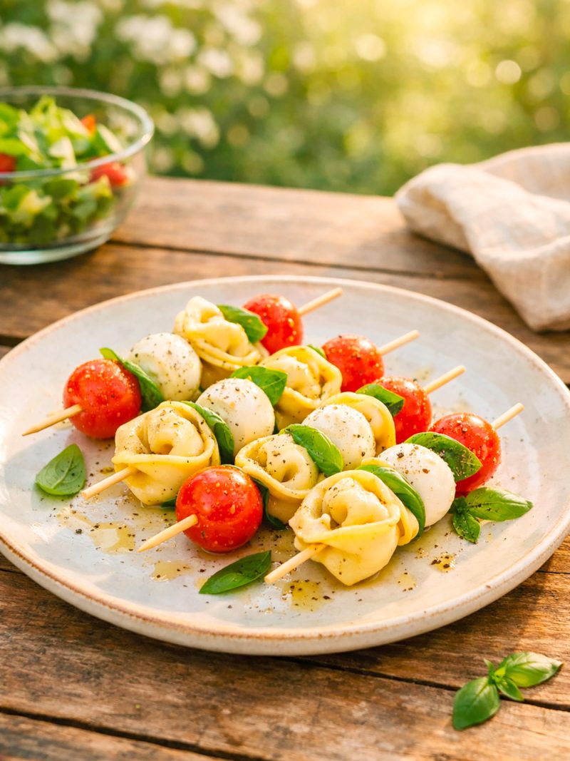 Tortellini-Spieße mit Tomate und Mozzarella