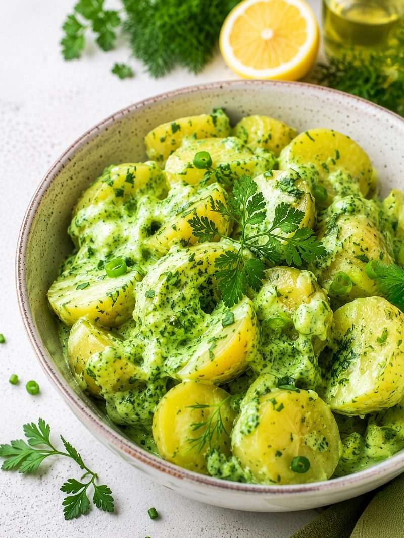 Kartoffeln in grüner Sauce mit frischen kräutern