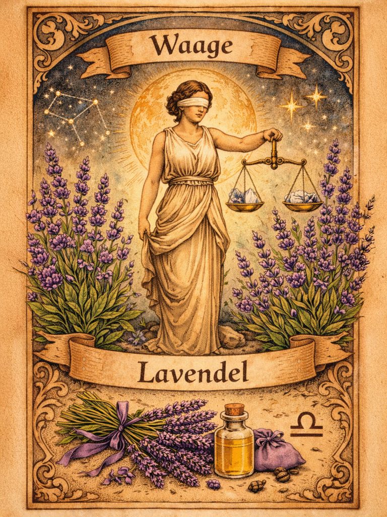 Illustration des Sternzeichen Waage und Lavendel