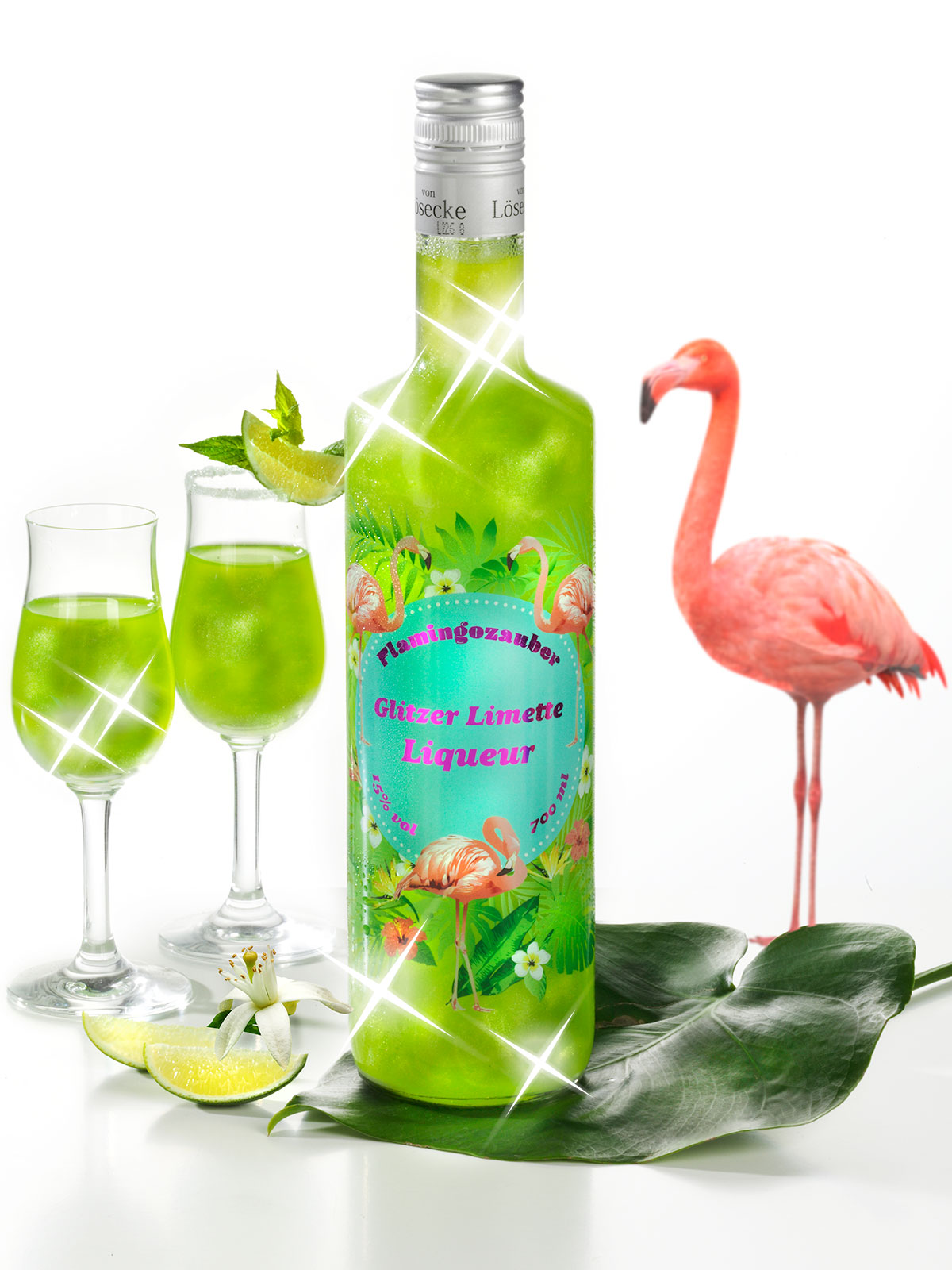 Glitzer-Limetten-Liqueur