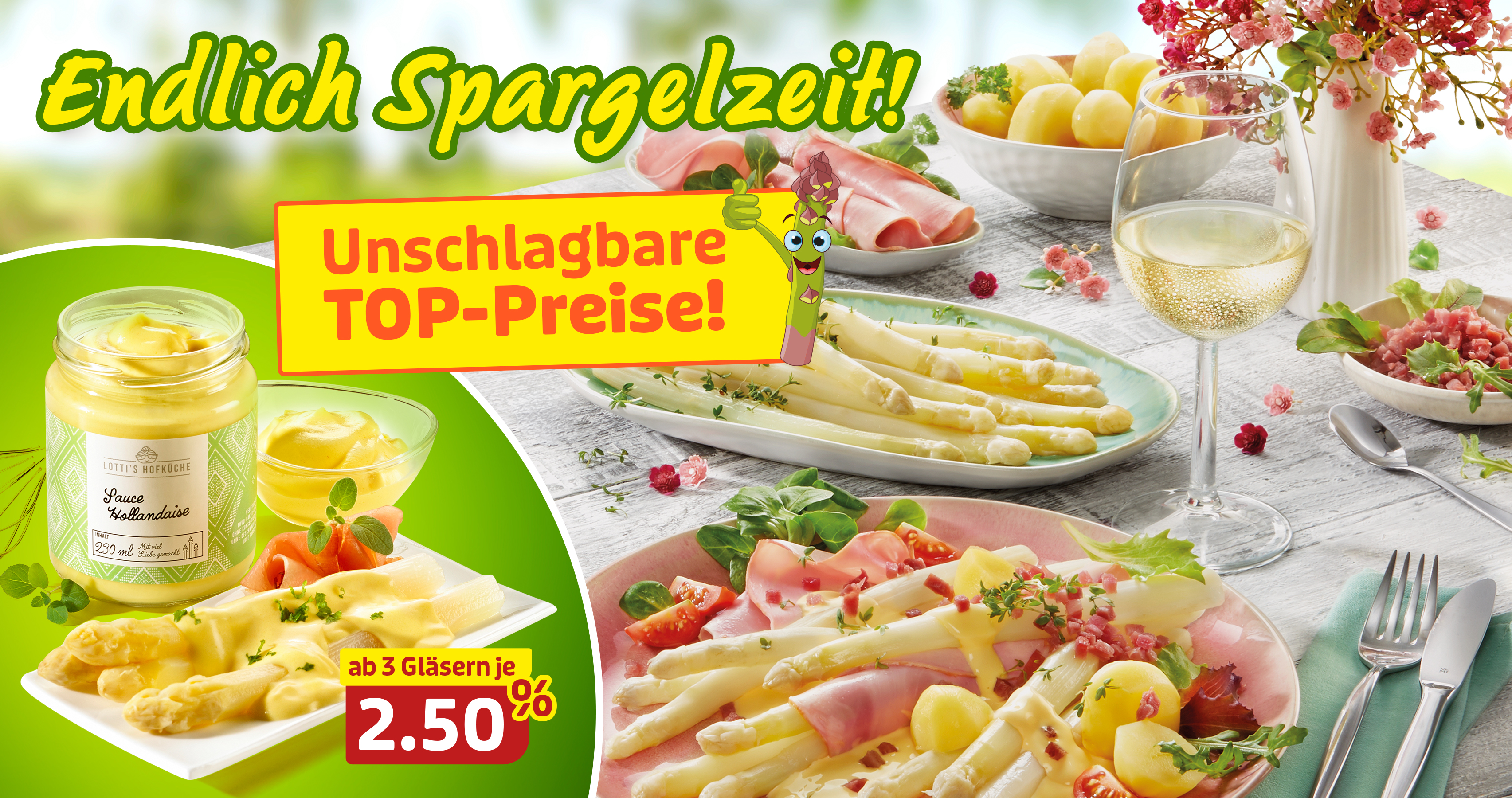 Spargel mit Sauce Hollandaise – Angebot ab 2,50 € je Glas