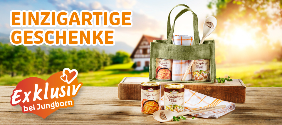 Landküchen-Geschenkset mit Fertiggerichten, Tuch und Kochlöffe