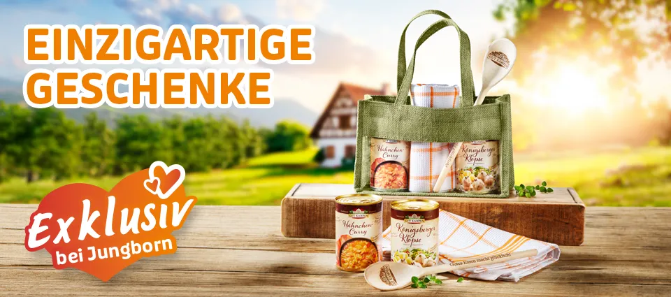 Landküchen-Geschenkset mit Fertiggerichten, Tuch und Kochlöffe