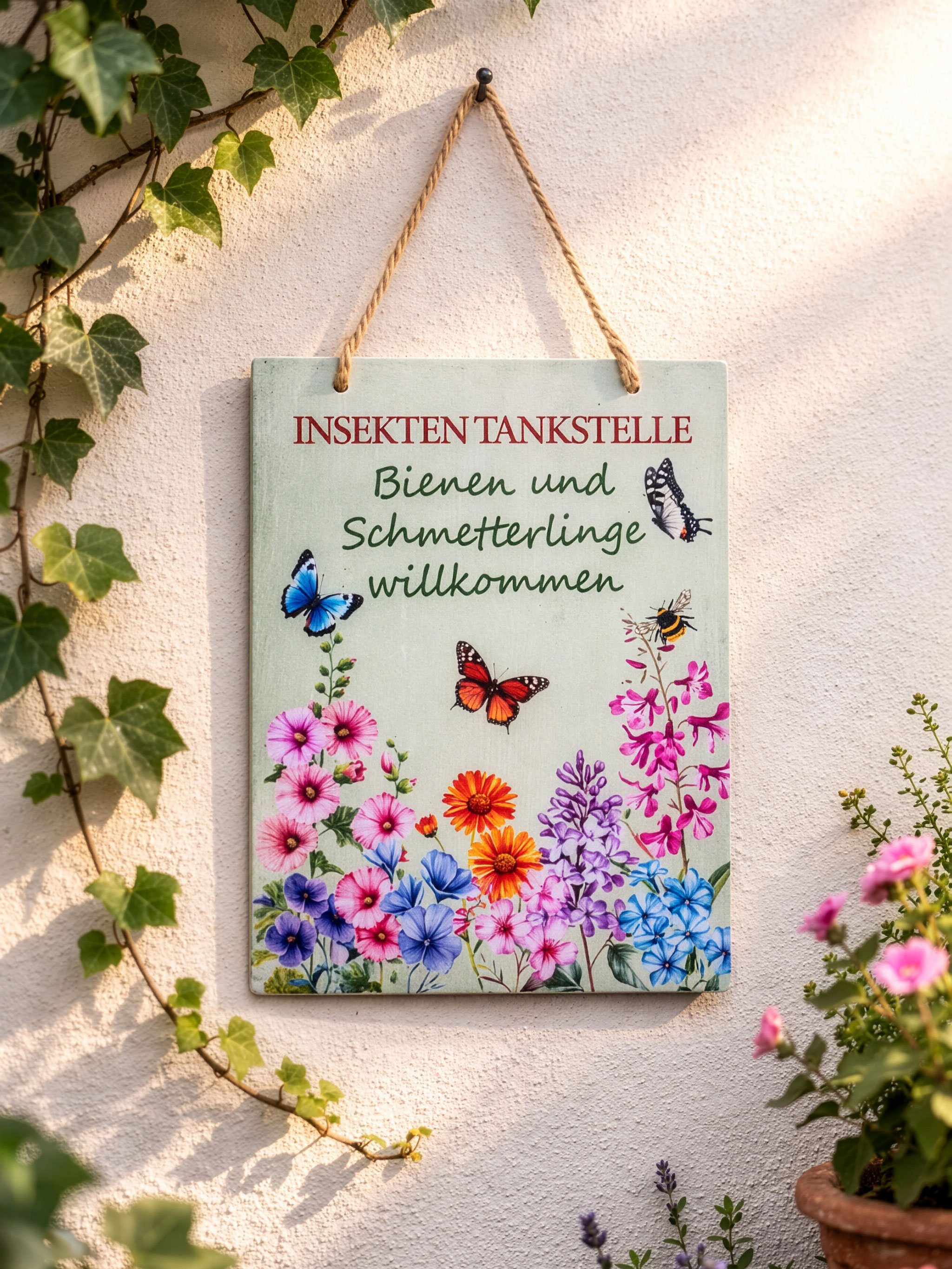 Metallschild „Insekten Tankstelle“