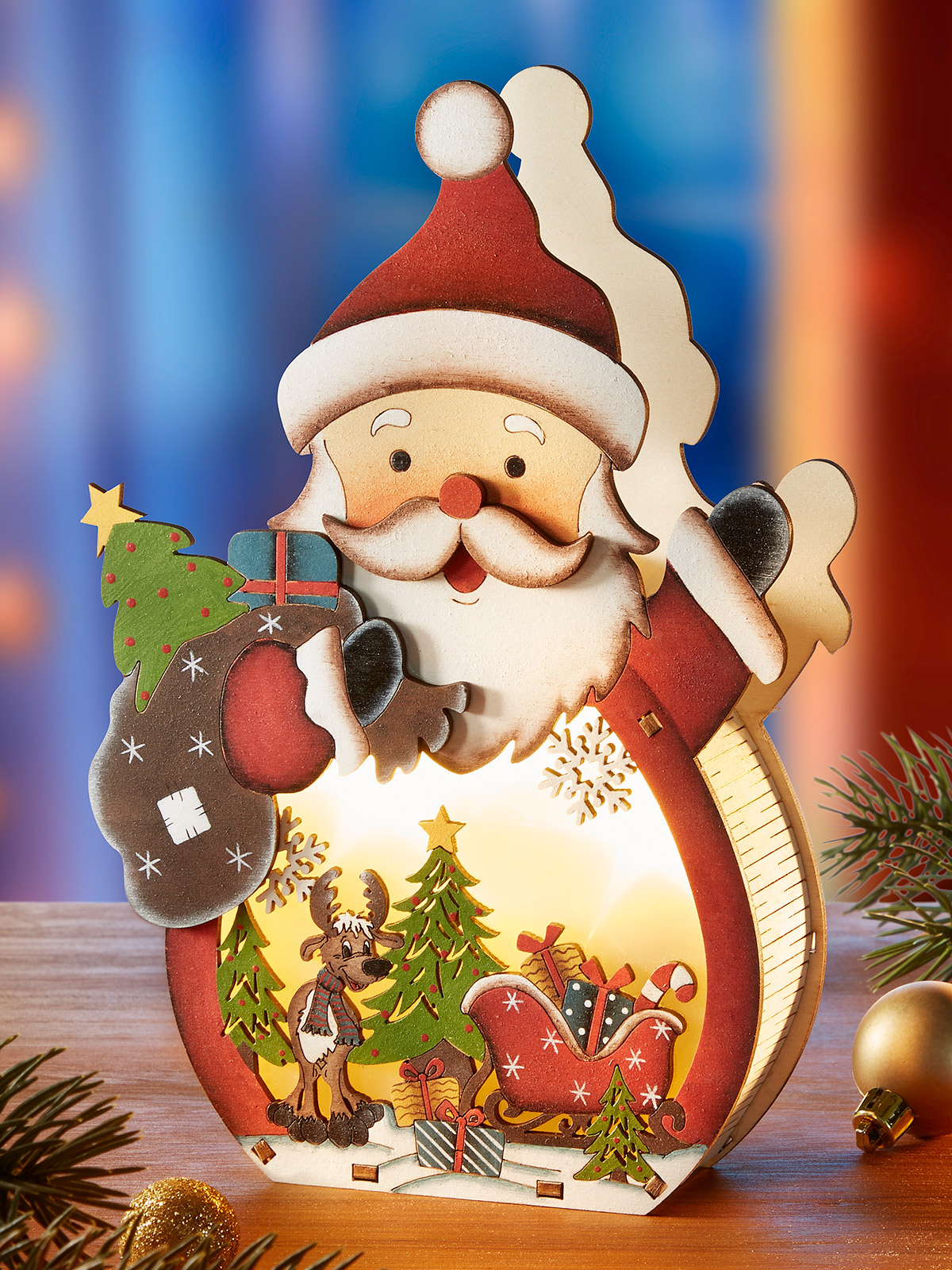 LED-Aufsteller „Santa mit Rudi“