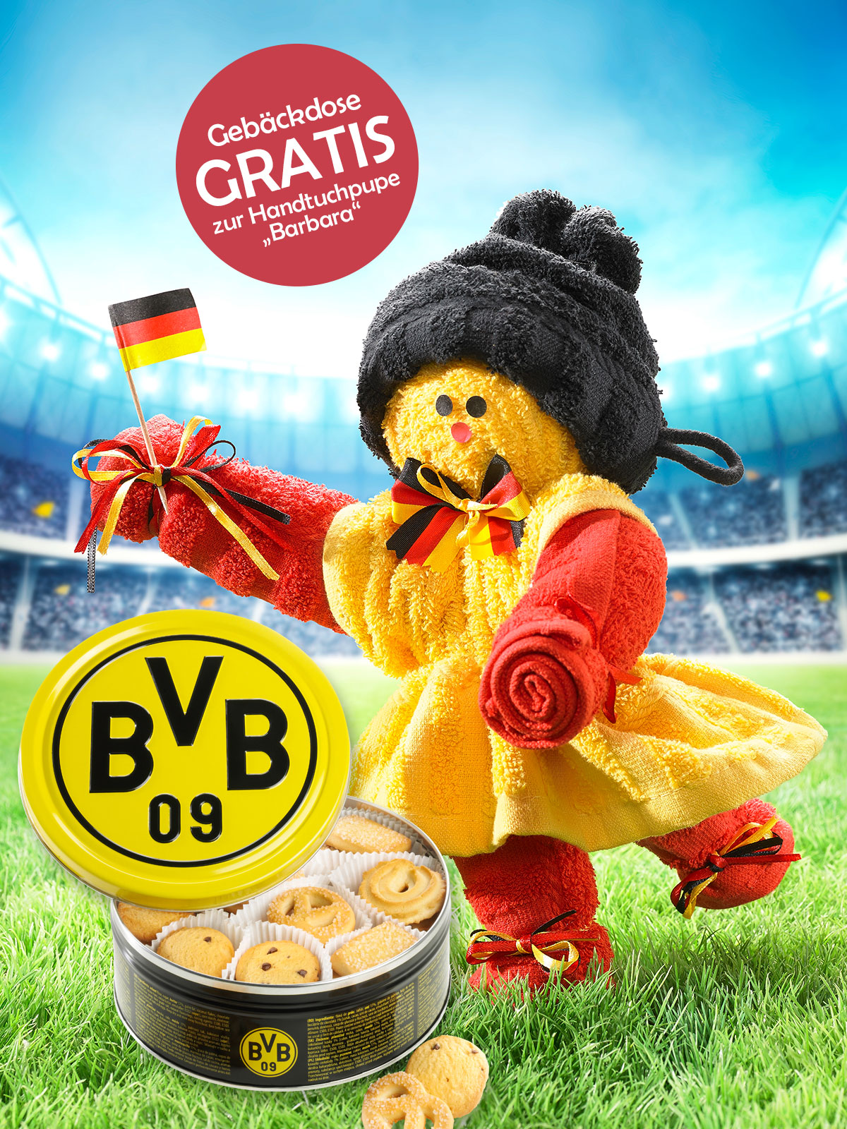 Handtuchpuppe "Barbara" & GRATIS Gebäckdose "BVB"