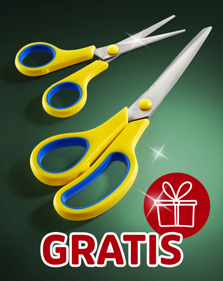 Gratis gelbe Haushaltsscheren im Doppelset als praktisches Geschenkangebot.