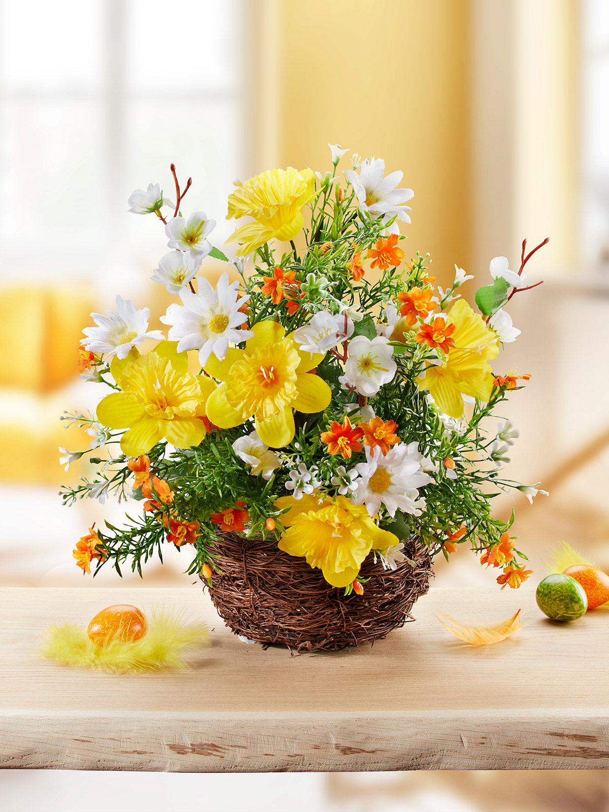 Gesteck „Osterglocken im Nest“ Gesteck „Osterglocken im Nest“