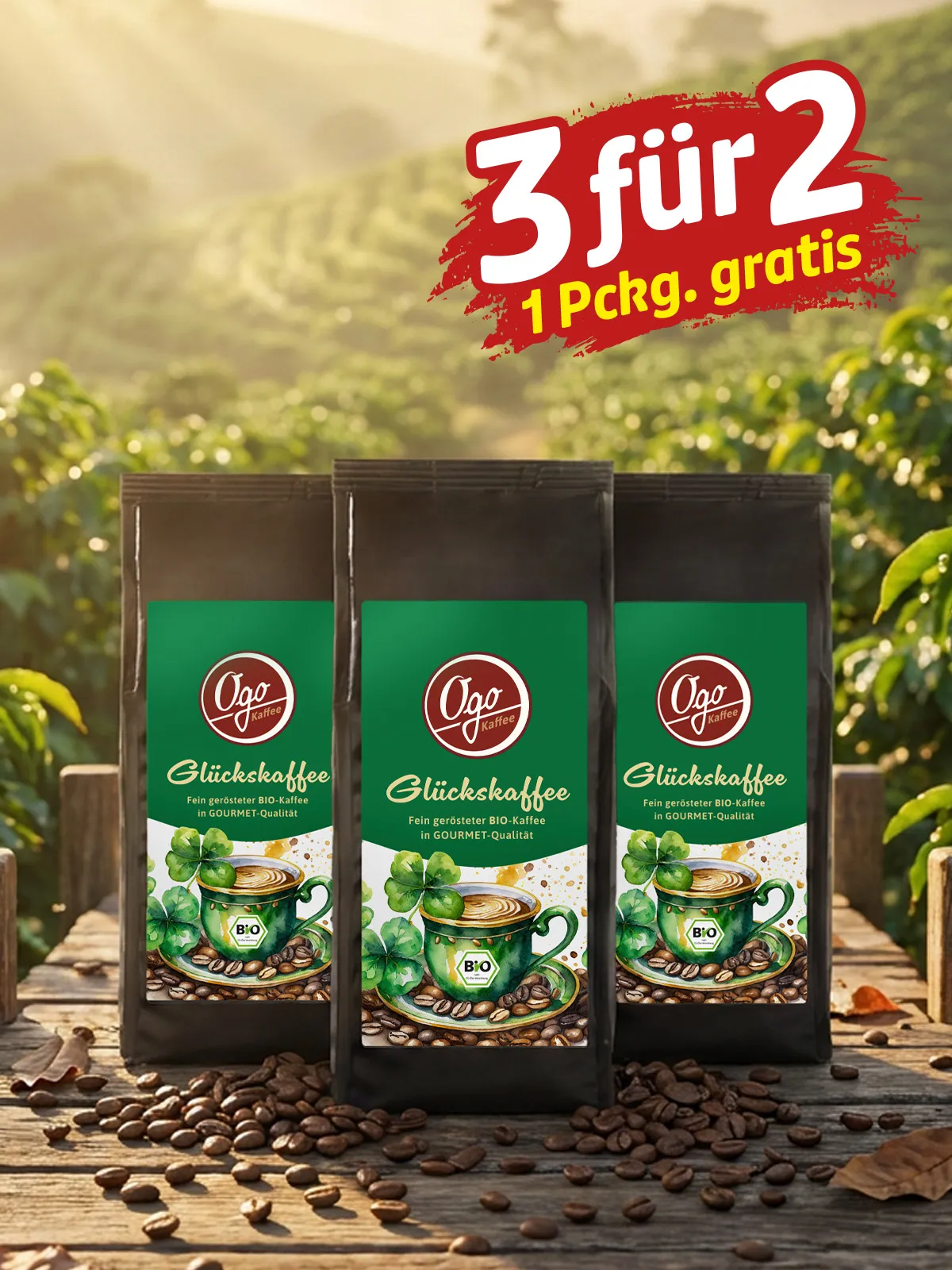 „3 für 2“ BIO Ogo Glückskaffee, Bohne