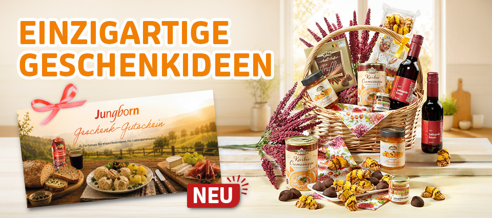 Jungborn Geschenkideen mit Geschenkgutschein und gefülltem Präsentkorb