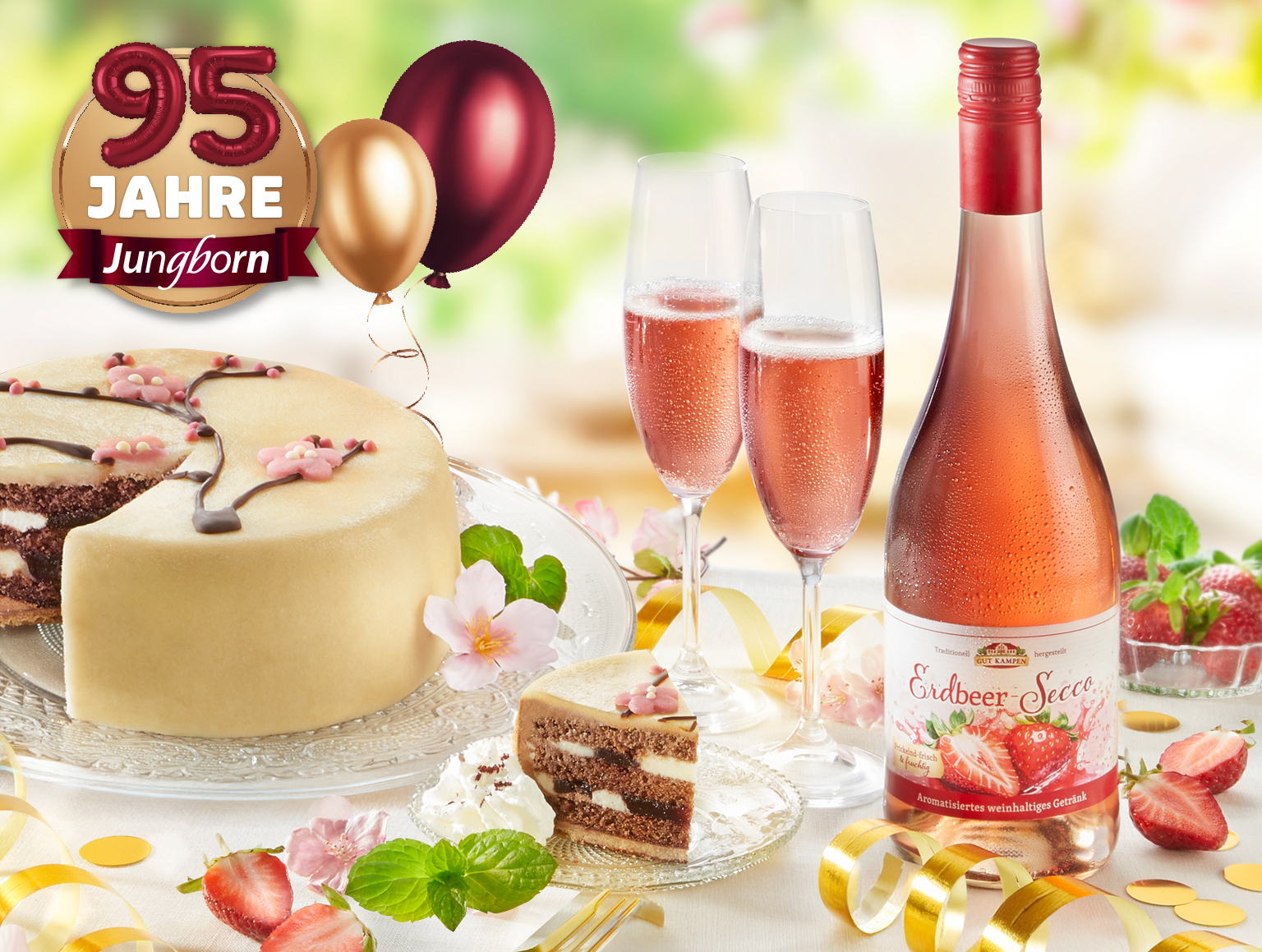Erdbeer-Secco, Schokolade und Torte zum 95 Jahre Jubiläum