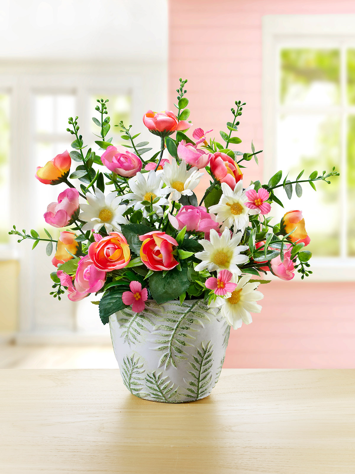 Topfgesteck „Rosen & Margeriten“