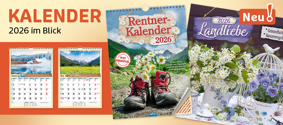 Verschiedene Kalender 2026 mit Blumen und Landschaften