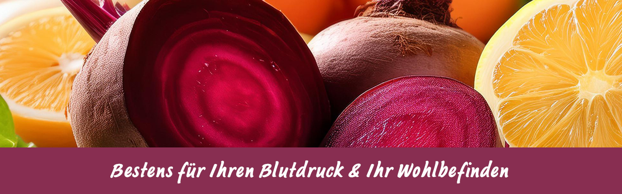 Rote Bete – Natürlich gut für Blutdruck & Wohlbefinden! Aufgeschnittene Rote Bete und Zitronen in Nahaufnahme.