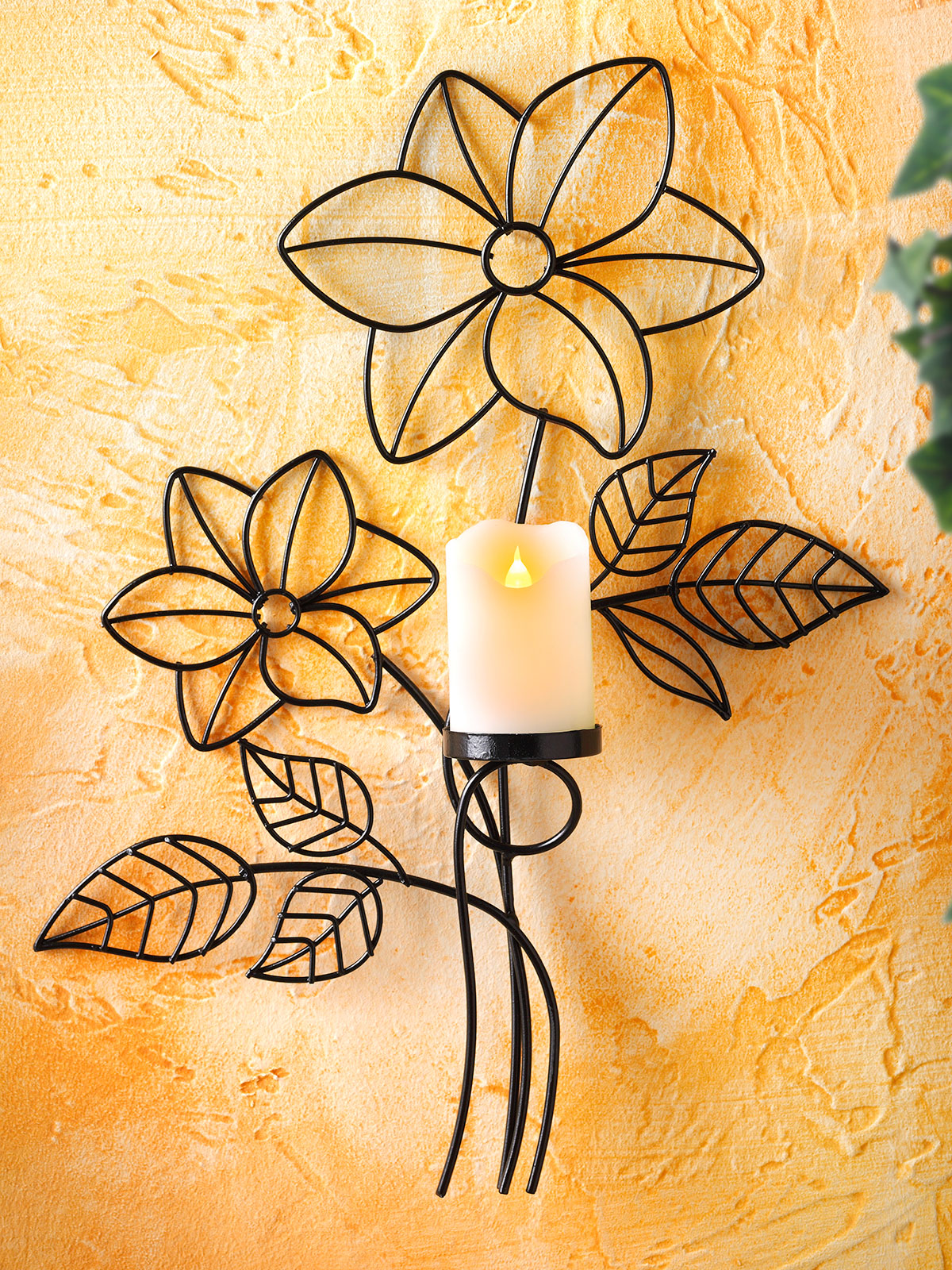 Wanddeko „Blume“ mit LED-Kerze
