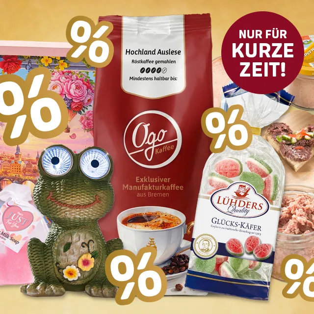 Jubiläumsangebote mit Geschenkideen, Kaffee und Feinkost