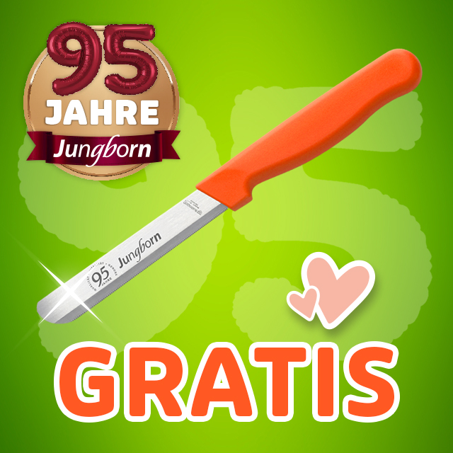 Küchenmesser mit orangefarbenem Griff als Gratiszugabe