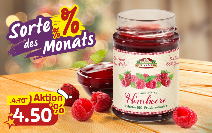 Bio-Himbeer-Fruchtaufstrich mit frischen Himbeeren – Sorte des Monats