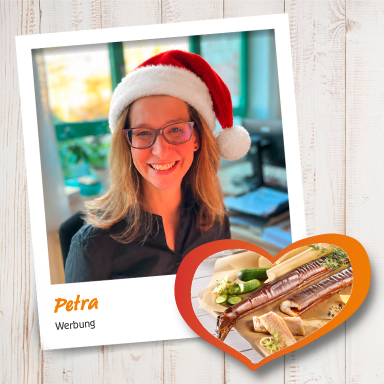 hten_Petra_Aal.jpg	Petra aus der Werbung mit Weihnachtsmütze und geräuchertem Aal