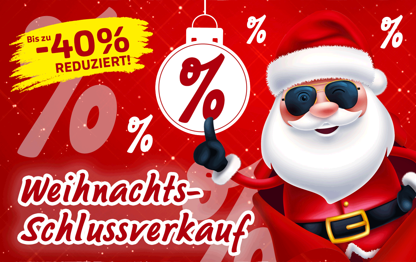 Weihnachtlicher Schlussverkauf mit Weihnachtsmann und Rabattsymbolen
