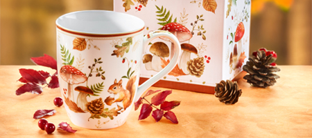 Porzellantasse mit Herbstmotiv und passender Geschenkbox
