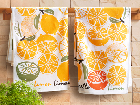  Geschirrtücher mit Orangen- und Zitronenmuster