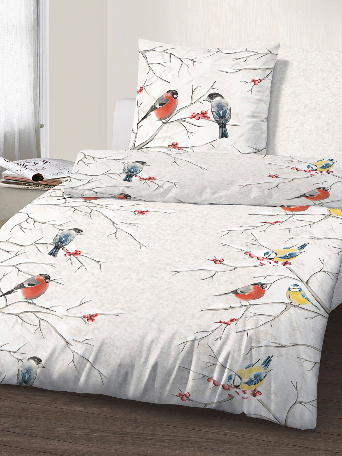 Biberbettwäsche „Wintervogel“
