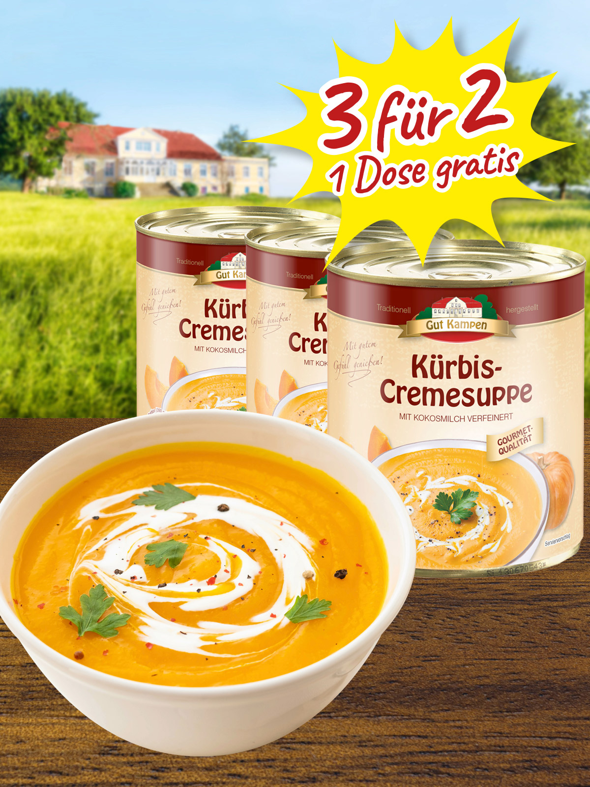 Kürbis-Cremesuppe „3 für 2“