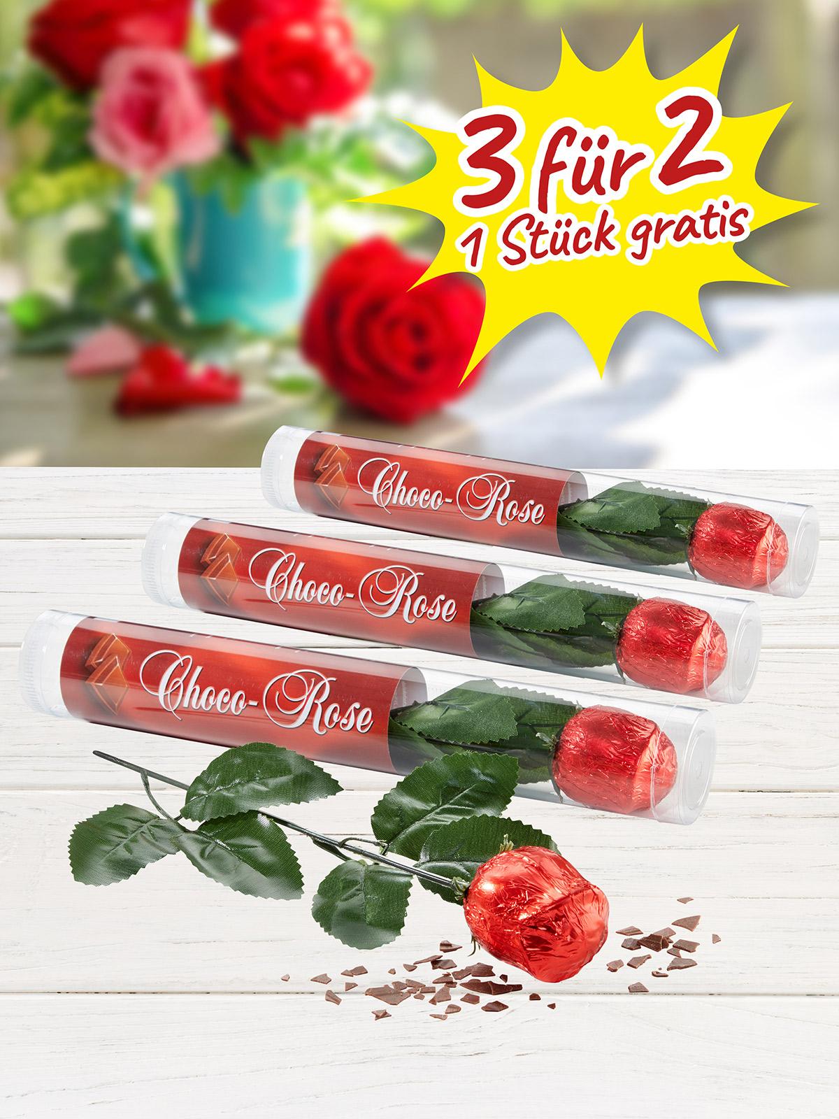 „3 für 2“ Schoko-Rose