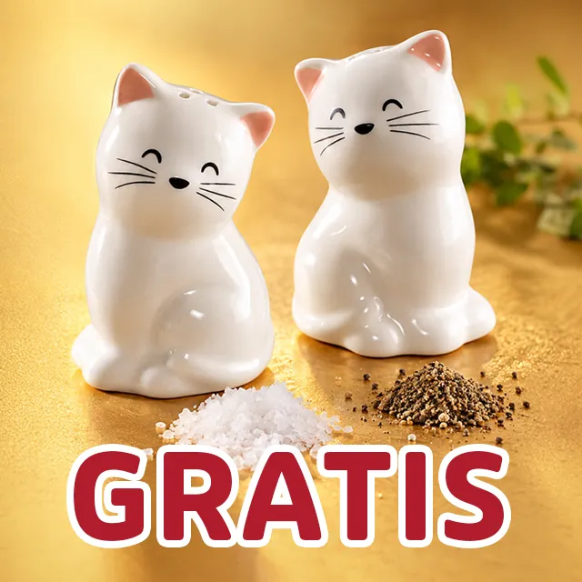 Gratis Salz- und Pfefferstreuer in Form zweier weißer Katzen