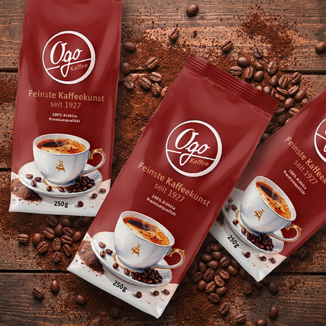 Ogo Kaffee Klassiker 250g Packungen auf Kaffeebohnen