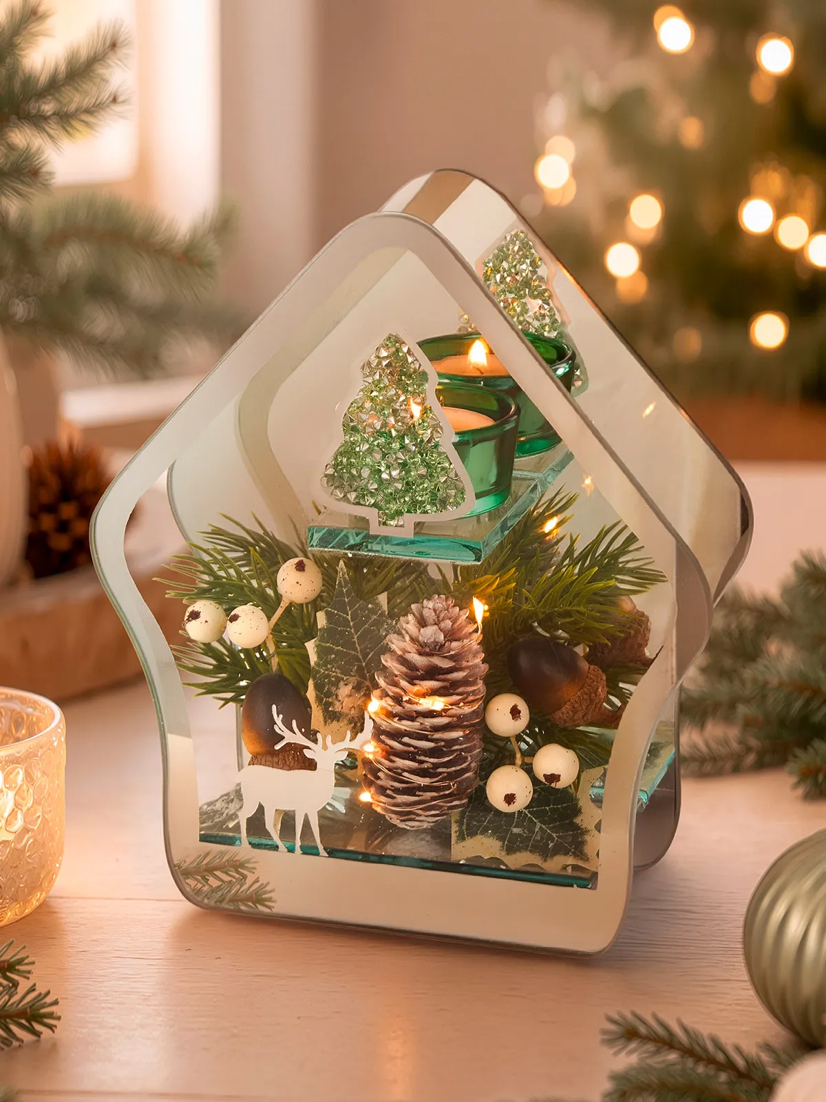 Teelichthalter „Winterwald“ mit LED