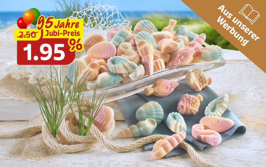 Bunte Meeresfrüchte aus Schaumzucker zum Jubiläumspreis