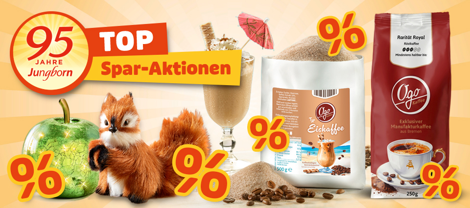 Jubiläumsangebote mit Dekoartikeln, Eiskaffee und Röstkaffee