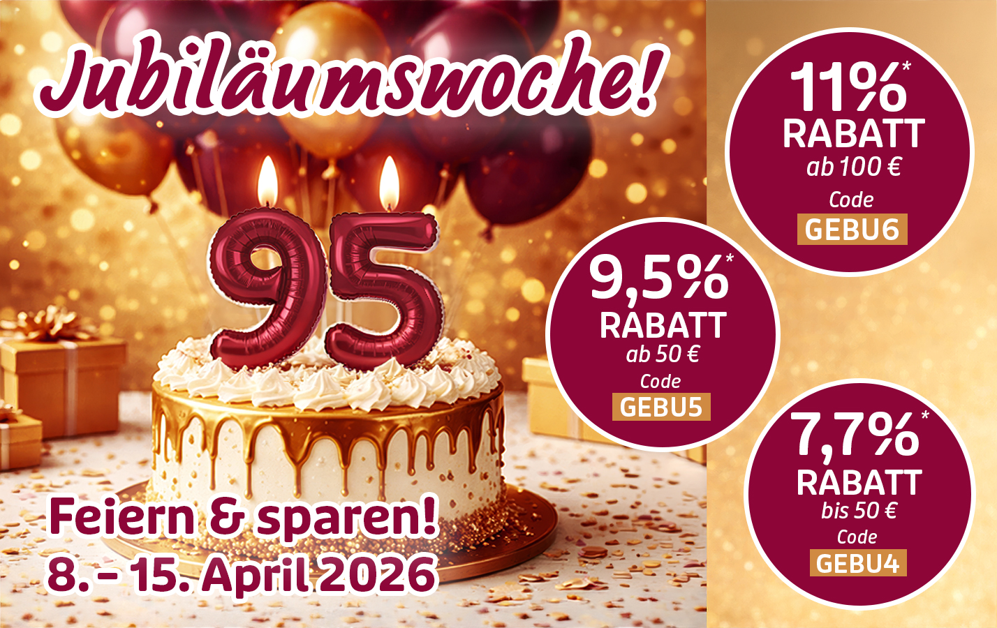 Jubiläumswoche mit Torte, Kerzen 95 und Rabattaktionen