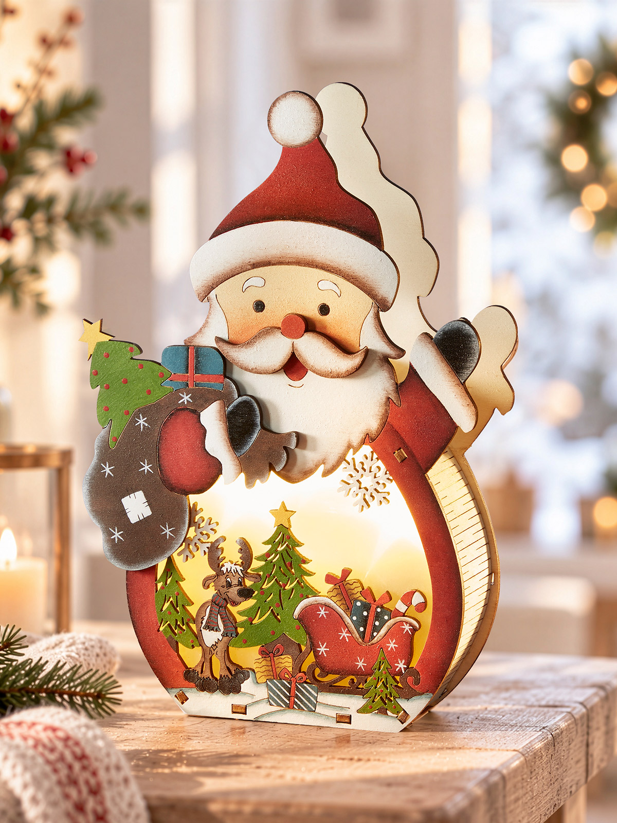 LED-Aufsteller „Santa mit Rudi“