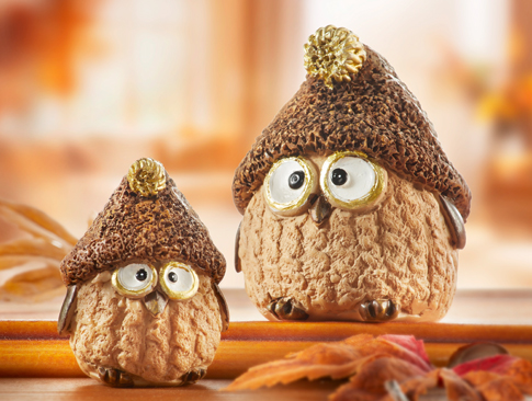 Herbstdeko Eulen mit Eichelmützen